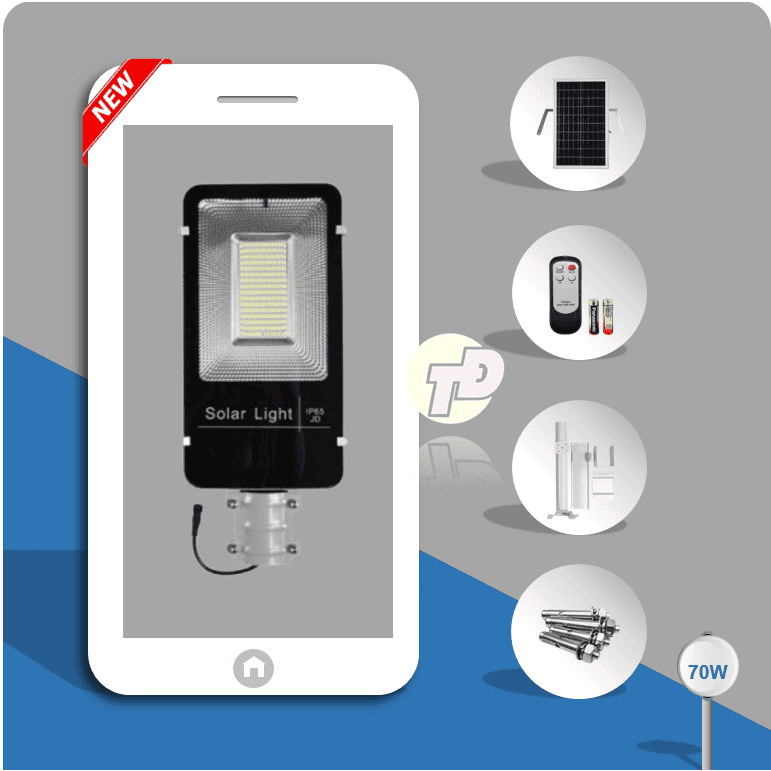 Đèn Đường Năng Lượng Mặt Trời 70W - Jindian JD670