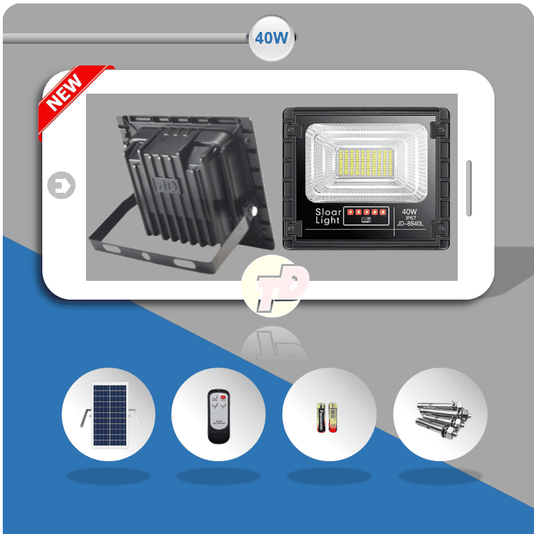 Đèn Pha Năng Lượng Mặt Trời 40W - Jindian JD8840L