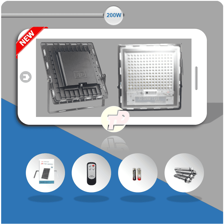 Đèn Pha Chống Chói Năng Lượng Mặt Trời 200W - Jindian JD7200