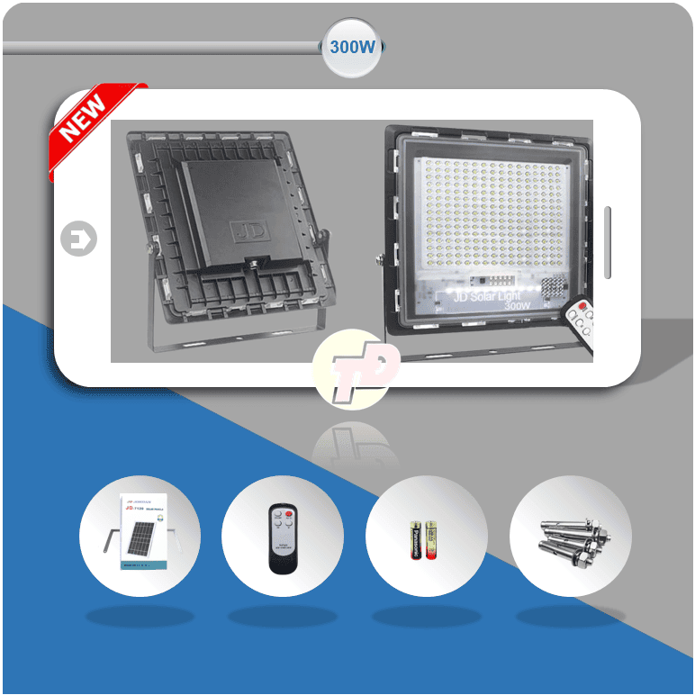 Đèn Pha Chống Chói Năng Lượng Mặt Trời 300W - Jindian JD7300