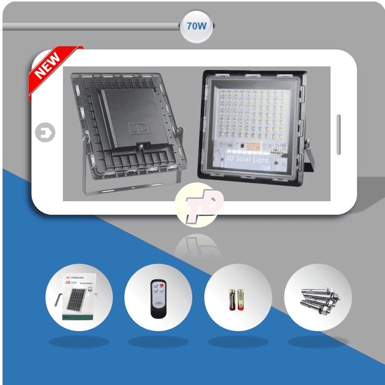 Đèn Pha Chống Chói Năng Lượng Mặt Trời 70W - Jindian JD770