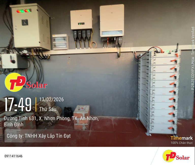 HOÀN THÀNH BÀN GIAO HỆ ĐIỆN MẶT TRỜI CÓ LƯU TRỮ 3 PHA 61KWP – 51.2KWH TẠI AN NHƠN | GIẢI PHÁP TIẾT KIỆM 60% CHI PHÍ ĐIỆN